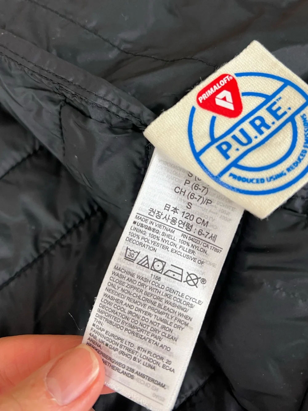 GAP Black Kids Hooded Packable primaloft lightweight Puffer Jacket small